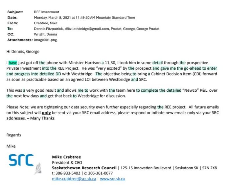 On March 8, 2021, Mike Crabtree sent Dennis Fitzpatrick this letter, reporting on a meeting that had just concluded with Minister Jeremy Harrison. 