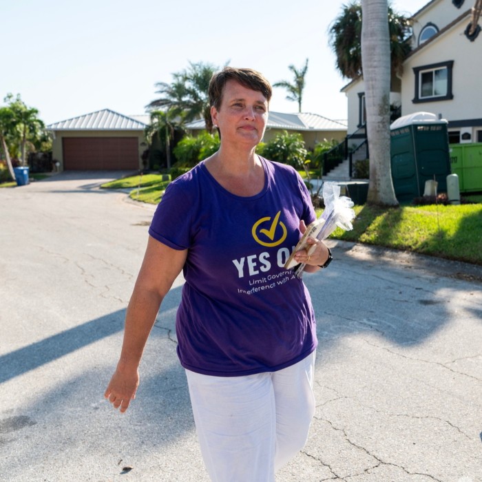 Amy Weintraub hands out information about voting ‘yes’ on Amendment 4 in South St. Petersburg