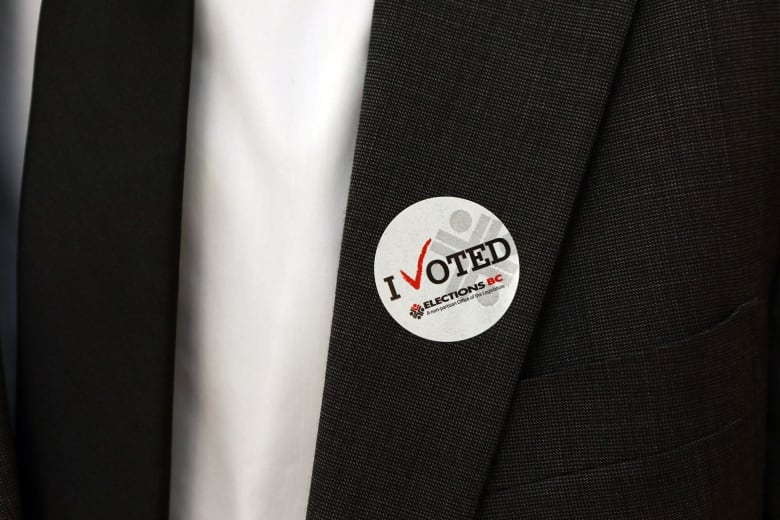 A man wearing an I Voted sticker