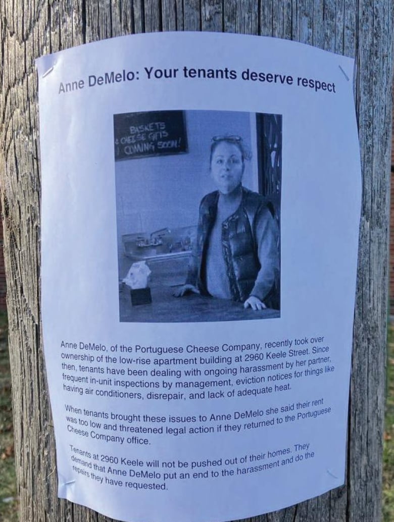 A poster that tenants put up on a lamppost as part of protest against their landlord