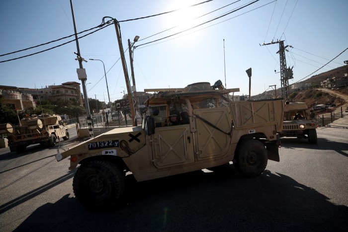 Israeli military vehicles on patrol in the village of Mas’ada in the annexed Golan Heights