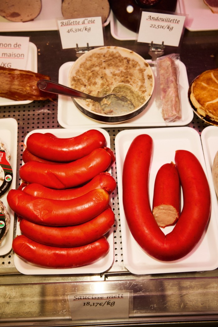 Regional specialities at the covered food market in Colmar