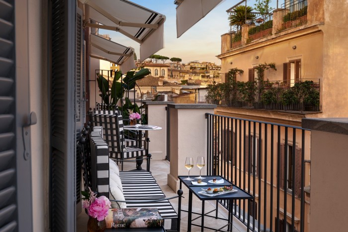 A balcony suite at Hotel d’Inghilterra in Rome