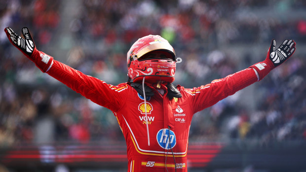 Race winner Carlos Sainz of Spain and Ferrari celebrates in parc ferme during the F1 Grand Prix of Mexico at Autodromo Hermanos Rodriguez on October 27, 2024 in Mexico City, Mexico. (Photo by Jared C. Tilton/Getty Images)