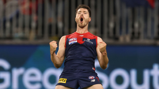 Alex Neal-Bullen of the Demons celebrates after scoring a goal