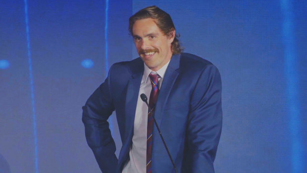 Joe Daniher speaking at the Lions' end-of-season dinner.