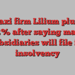 Air taxi firm Lilium plunges 62% after saying main subsidiaries will file for insolvency