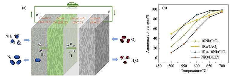 Performance-enhanced direct ammonia protonic ceramic fuel cells using CeO2-supported Ni and Ru catalyst layer