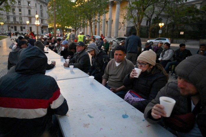 The Red Solidaria organization in Plaza de Mayo square in front of Casa Rosada presidential palace in Buenos Aires 