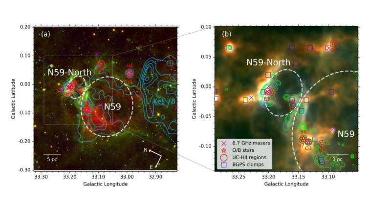 Astronomers observe cloud-cloud collisions in the interstellar bubble N59