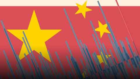 Montage of Chinese flag with bar chart design overlaid