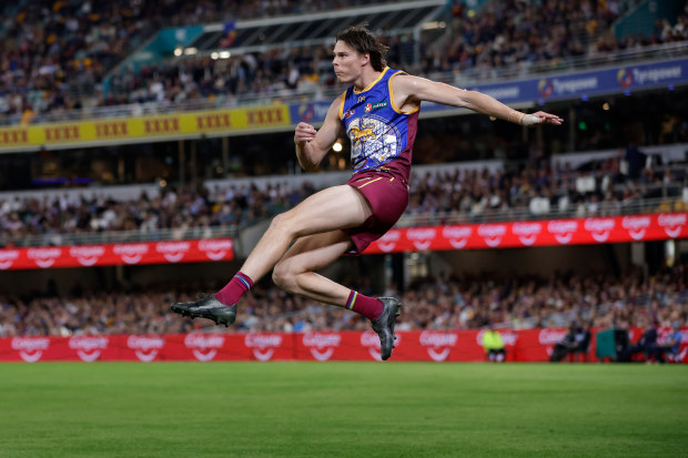 Eric Hipwood of the Lions at the Gabba.