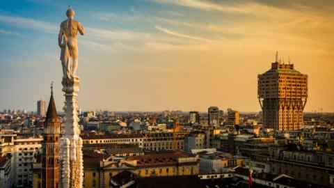 Skyline of Milan at sunset