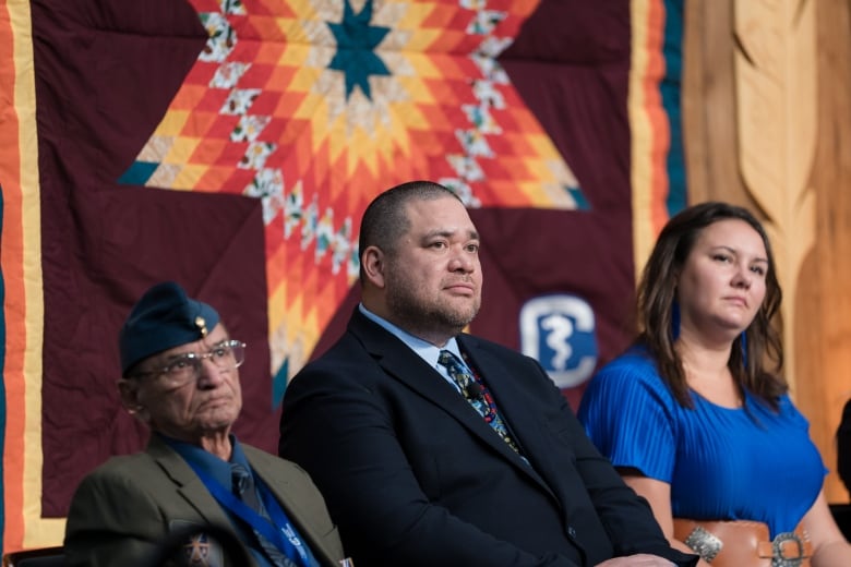 Elder Jimmy Durocher, former CMA president Dr. Alika Lafontaine and CMA board member Dr. Santanna Hernandez at the Sept, 18, 2024 apology.