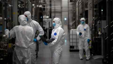 Workers at Northvolt’s gigafactory in Skellefteå, northern Sweden