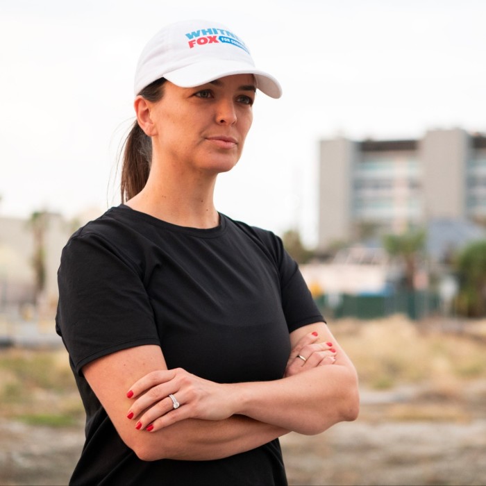 Whitney Fox, who is running for Congress, poses for a portrait in Treasure Island, Florida