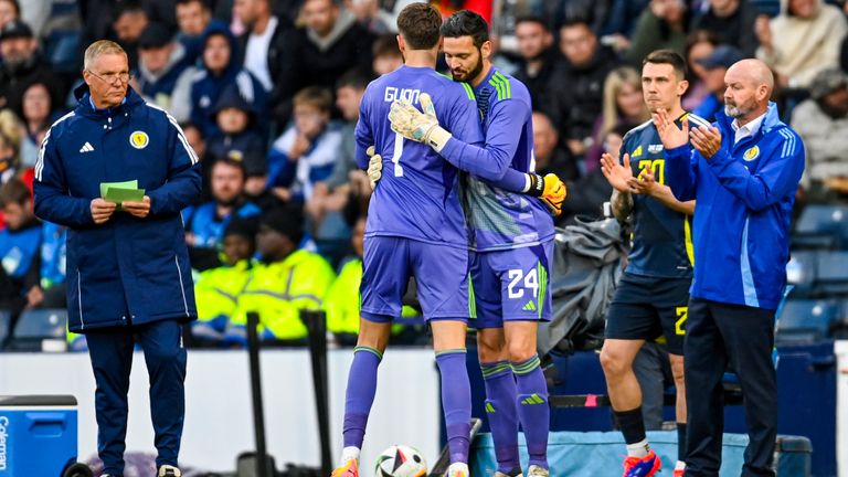 Scotland&#39;s Craig Gordon is substituted on for Angus Gunn