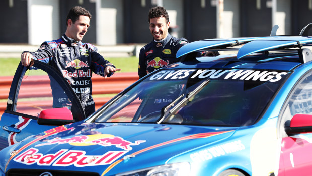 Supercars champion Jamie Whincup and Daniel Ricciardo in 2016.