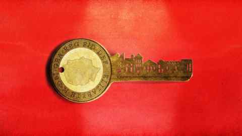 Ann Kiernan illustration of a house door key with a pound coin at it’s centre