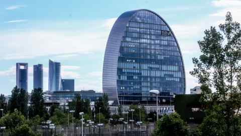 Façade of the ‘La Vela’ building, in BBVA’s city,  in Madrid