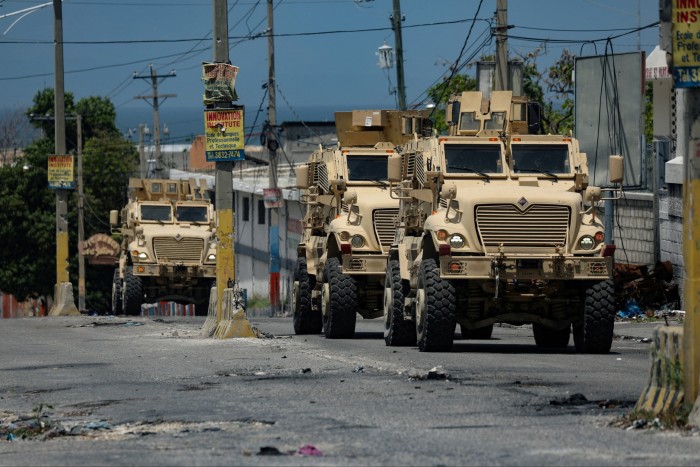 Kenyan police forces patrol a neighbourhood in Port-au-Prince in September