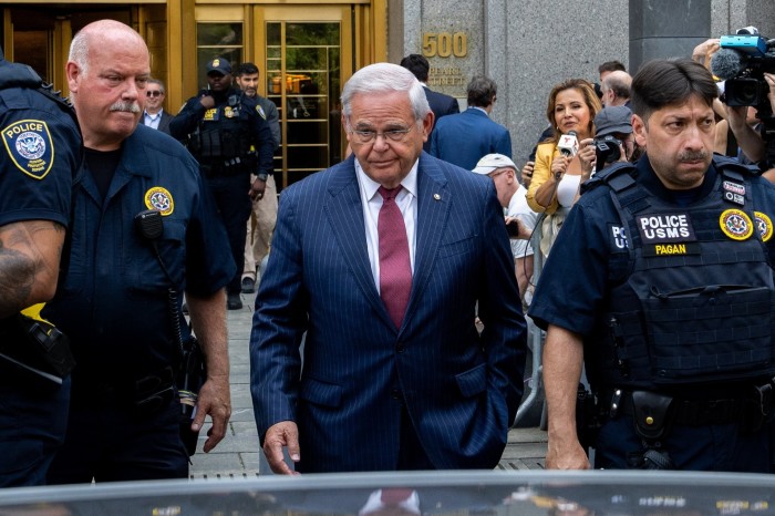 Former Democratic New Jersey senator Robert Menendez leaves a Manhattan court