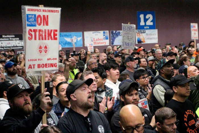 Boeing factory workers hold a large rally in Seattle