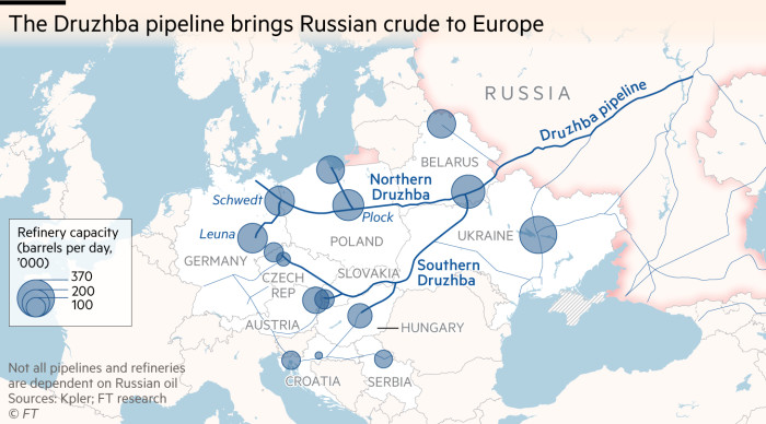 Map showing the Druzhba pipeline