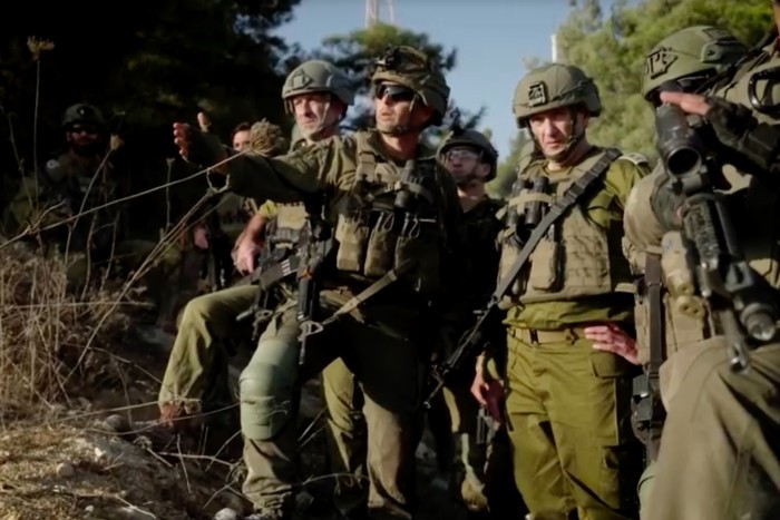 Israel’s military chief Herzi Halevi with soldiers inside southern Lebanon