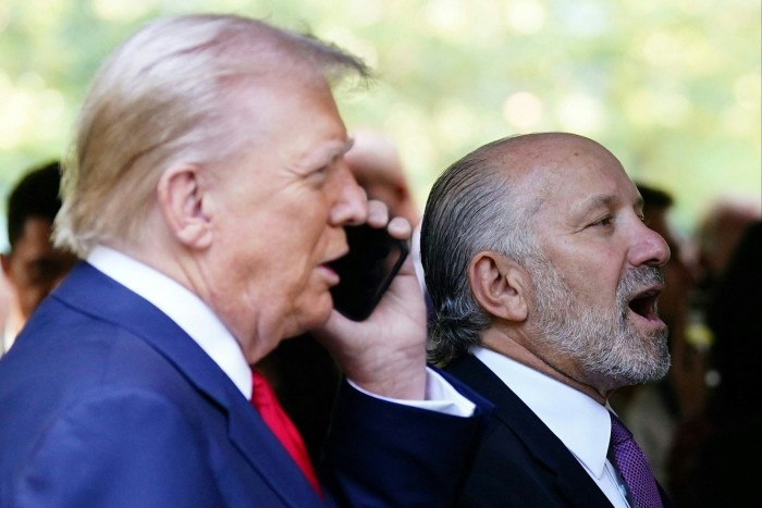 Donald Trump with Howard Lutnick, co-chair of the Republican presidential candidate’s transition team, in New York last month