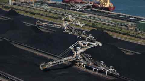 Stockpiles of coal at the Newcastle Coal Terminal in Newcastle, Australia