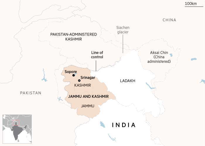 Map showing the region of Jammu and Kashmir