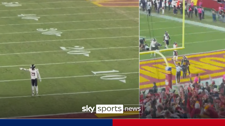 Chicago Bears DB taunts the Washington Commanders crowd before sensational touchdown.