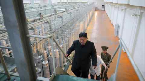 Kim Jong Un inspects uranium enrichment centrifuges at an undisclosed location in North Korea