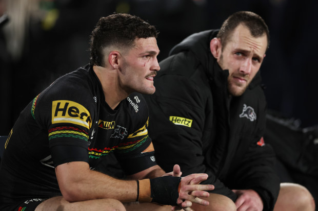 Nathan Cleary and Isaah Yeo of the Panthers.