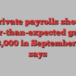 Private payrolls show better-than-expected growth of 143,000 in September, ADP says