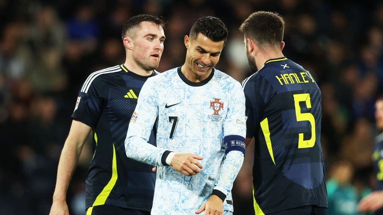 GLASGOW, SCOTLAND - OCTOBER 15: Portugal...s Cristiano Ronaldo during a UEFA Nations League Group A1 match between Scotland and Portugal at Hampden Park, on October, 15, 2024, in Glasgow, Scotland. (Photo by Ross MacDonald / SNS Group)