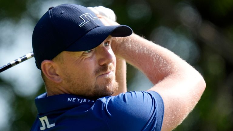 Matt Wallace of England hits a tee shot on the ninth hole during the first round of the Byron Nelson golf tournament in McKinney, Texas, Thursday, May 2, 2024. (AP Photo/LM Otero) 