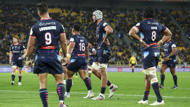 Rebels players at Sky Stadium.