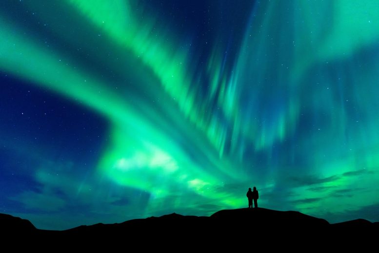 Aurora Borealis With Silhouette