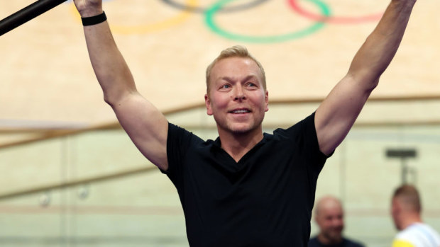 Sir Chris Hoy performs the Coup de Baton ceremony prior to the Men's Sprint Finals at the Paris Olympics. 