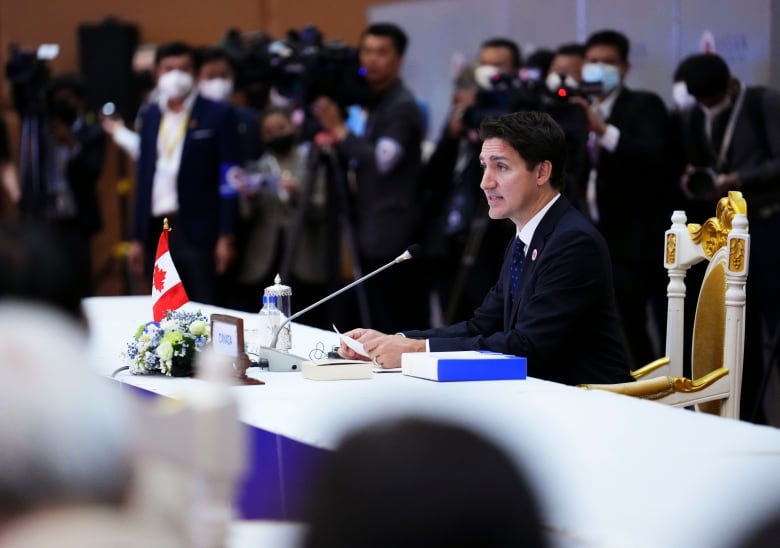 Prime Minister Justin Trudeau takes part in the ASEAN - Canada Commemorative Summit in Phnom Penh, Cambodia on Saturday, Nov. 12, 2022.