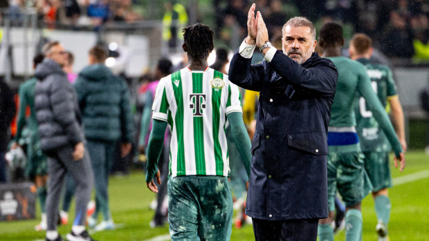 Ange Postecoglou at Groupama Arena in Budapest.