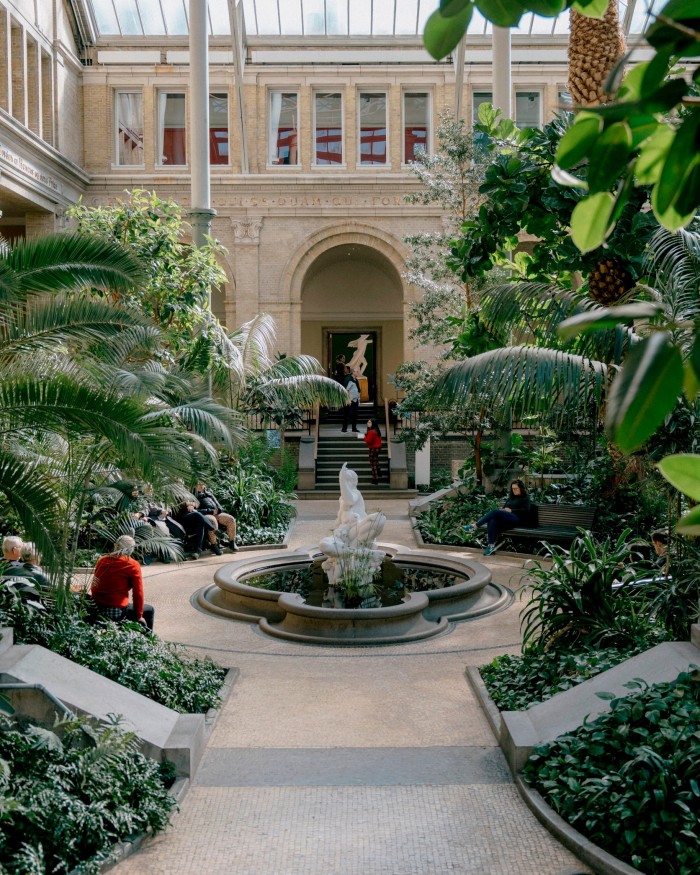 The winter garden in Copenhagen’s Ny Carlsberg Glyptoket museum: a glass-covered space, with pathways flanked by palms and foliage leading to a pool with a small statue in its centre