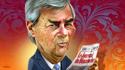 Illustration of Vincent Bollore reading ‘Le Journal du Dimanche’