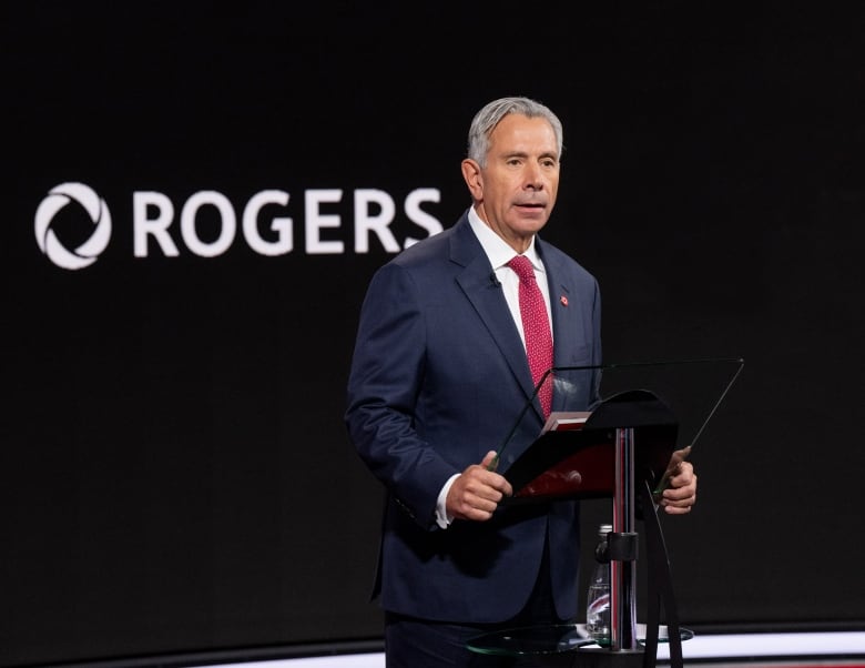 Tony Staffieri, President and CEO of Rogers Communications, speaking at the company’s annual meeting with shareholders