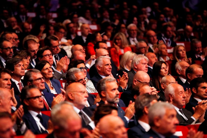 Andrea Orcel, UniCredit’s chief executive, centre, last month