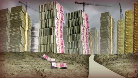 James Ferguson illustration of high-rise buildings made of bundles of cash