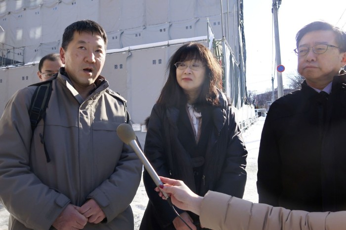 Hibiki Momose, a professor at Hokkaido University of Education professor, speaks in Sapporo in January after a group she leads submitted a petition to the Chinese consulate general asking for helping in the return of Yuan Keqin