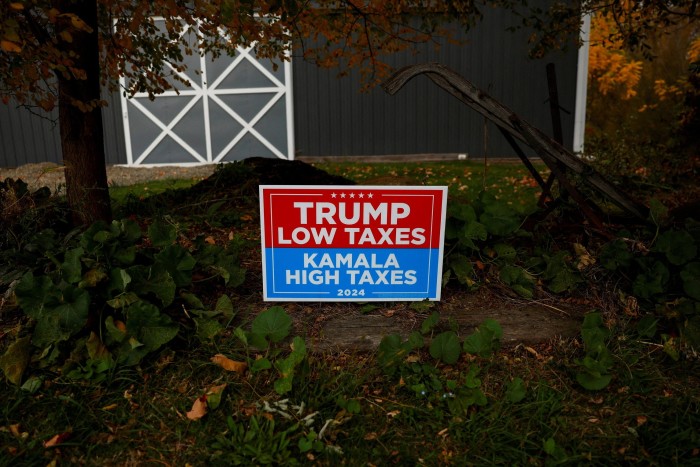 Pro-Trump sign that says ‘Trump low taxes’ and ‘Kamala high taxes’ 